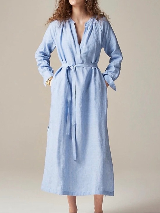J. Crew Dresses & Skirts - NWT J Crew 100% Linen Cabana Midi dress in French Blue CI918 Size Small Kaftan